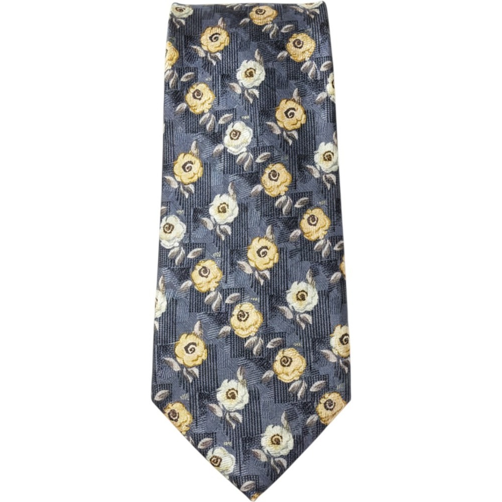 Ermenegildo Zegna Mens Silk Tie Blue Gold Floral Rose Italian Made M Penner 1869